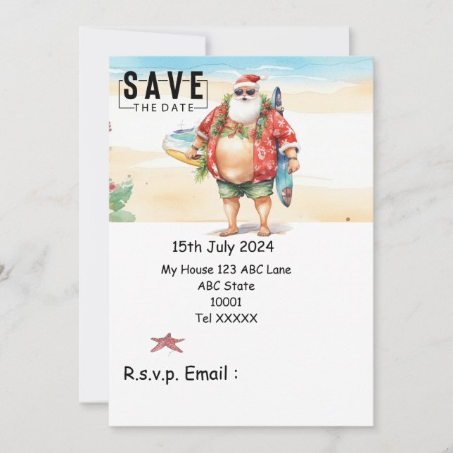 Weihnachten mit SANTA CLAUS Save the Date im Juli Einladung (Vorderseite)