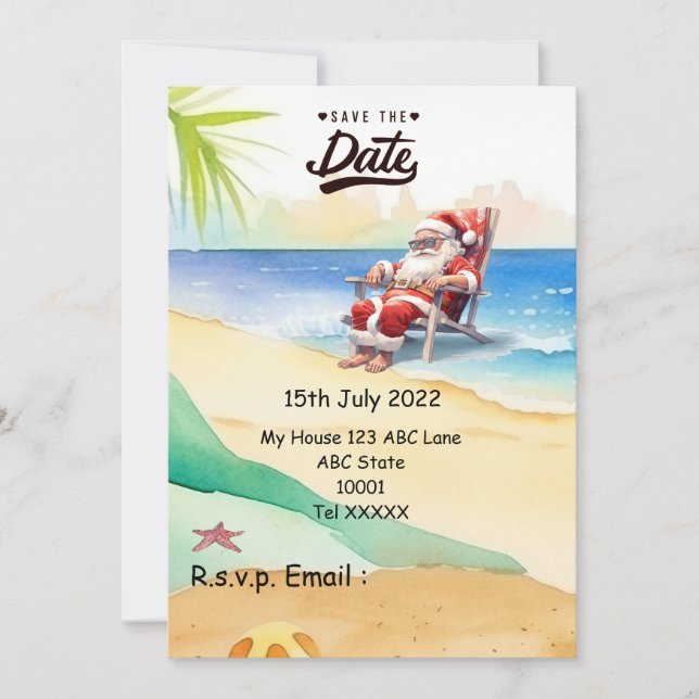 Weihnachten mit SANTA CLAUS Save the Date im Juli Einladung (Vorderseite)