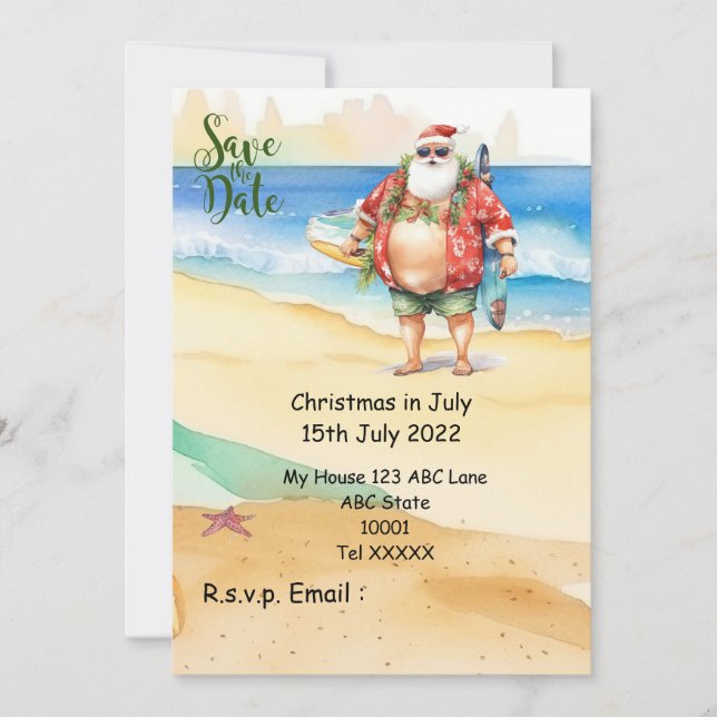 Weihnachten mit SANTA CLAUS Save the Date im Juli Einladung (Vorderseite)