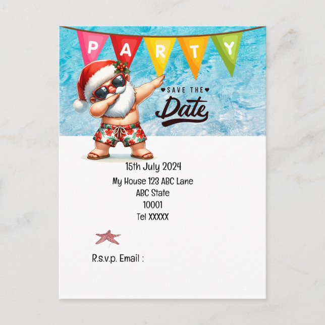 Weihnachten mit SANTA CLAUS Save the Date im Juli Postkarte (Vorderseite)
