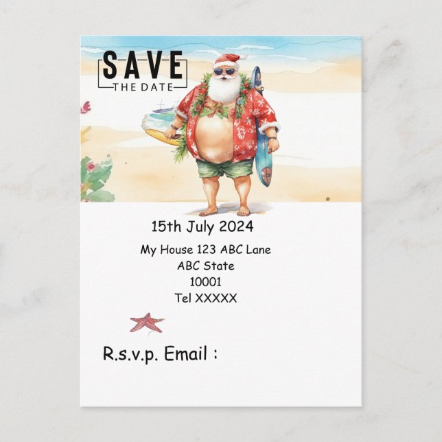 Weihnachten mit SANTA CLAUS Save the Date im Juli Postkarte (Vorderseite)