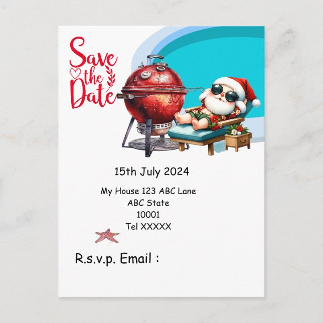 Weihnachten mit SANTA CLAUS Save the Date im Juli Postkarte (Vorderseite)