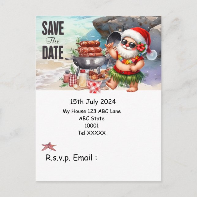 Weihnachten mit SANTA CLAUS Save the Date im Juli Postkarte (Vorderseite)