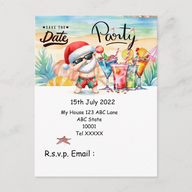 Weihnachten mit SANTA CLAUS Save the Date im Juli Postkarte (Vorderseite)