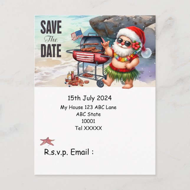 Weihnachten mit SANTA CLAUS Save the Date im Juli Postkarte (Vorderseite)