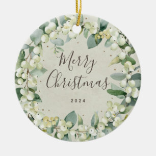 Weihnachten mit Snowberry außerhalb des Fotos Keramik Ornament