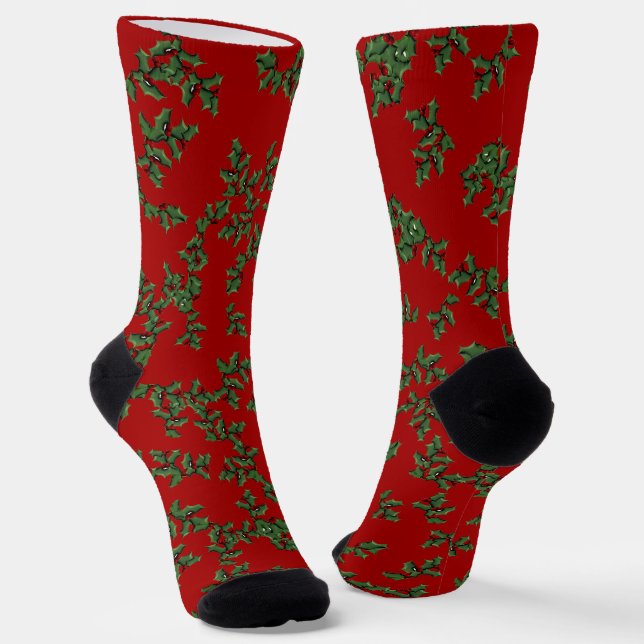 Weihnachten mit Stechpalme und Beeren Socken (Gewinkelt)