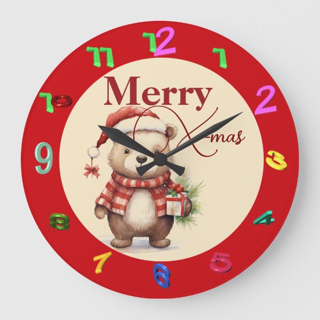 Weihnachten mit Teddy Große Wanduhr (Vorderseite)