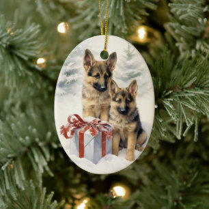 Weihnachten mit viktorianischem Deutschen Schäferh Keramik Ornament