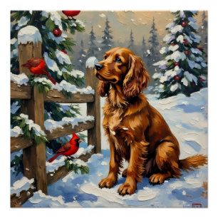 Weihnachten mit Vintage Cocker Spaniel und Kardina Poster