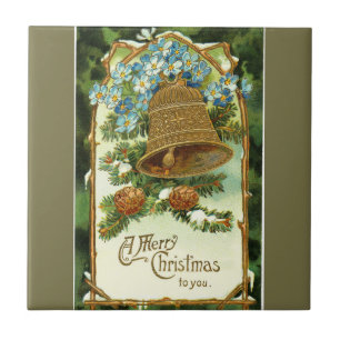 Weihnachten mit Vintage-Glocke und Kiefernzapfen Fliese