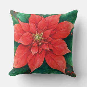 Weihnachten mit Wasserfarben roter Poinsettie Kissen