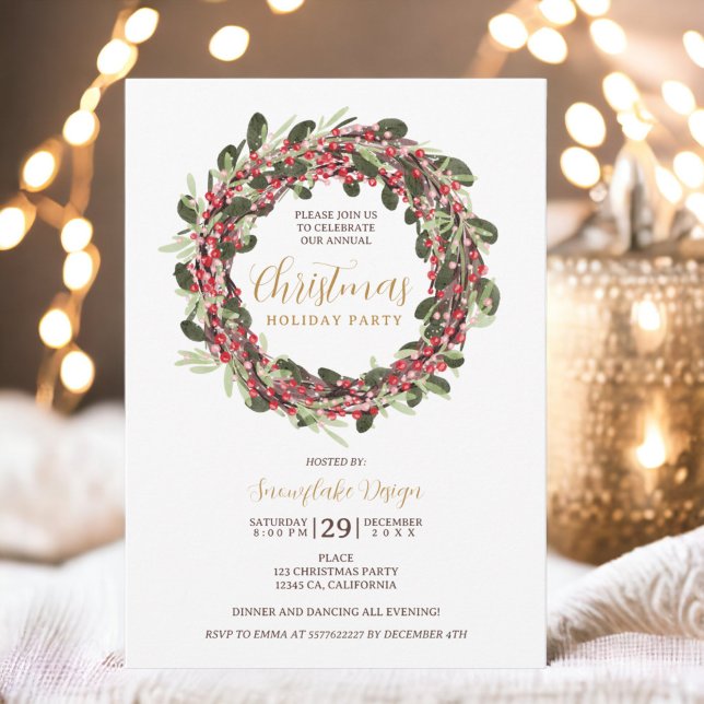 Weihnachten mit Weihnachtsfeierlichkeiten Einladung (Wreath festive gold corporate Christmas Invitation)