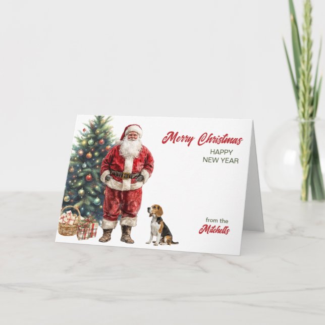 Weihnachten mit Weihnachtsmann und Beagle-Hund (Vorderseite)