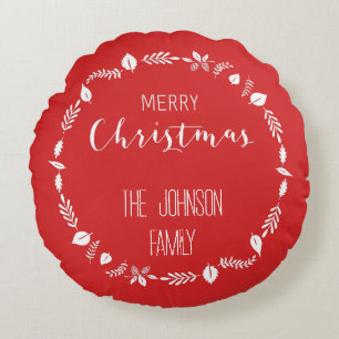 Weihnachten mit weißem Blätter Rundes Kissen