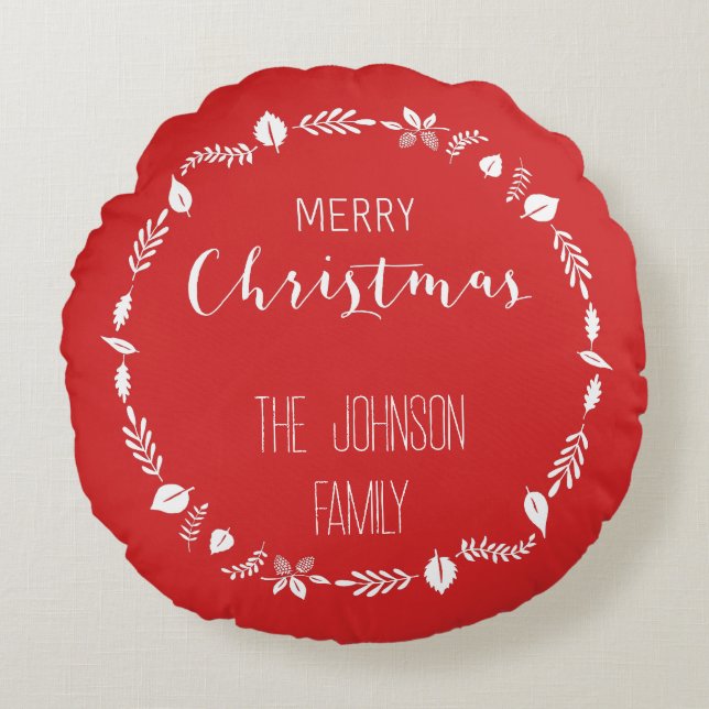 Weihnachten mit weißem Blätter Rundes Kissen (Vorderseite)