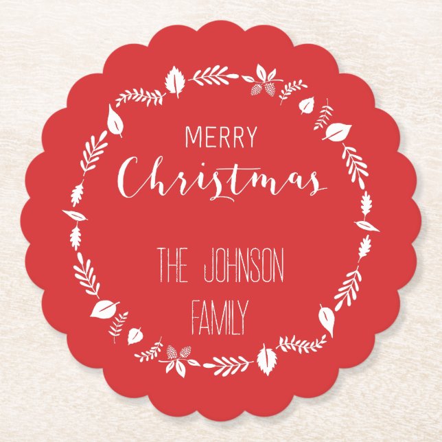 Weihnachten mit weißem Blätter Untersetzer (Vorderseite)