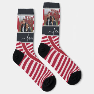 Weihnachten mit zwei Familienfotos Socken