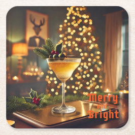 Weihnachten Mitte des Jahrhunderts Merry & Bright Rechteckiger Pappuntersetzer