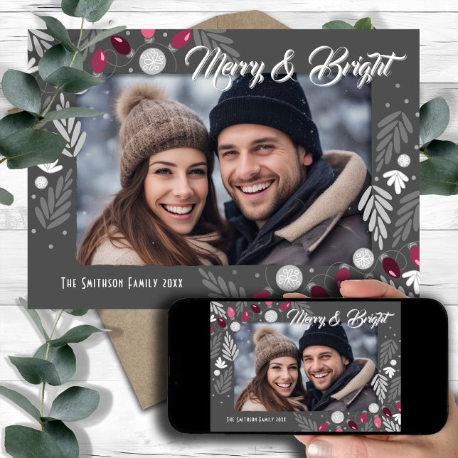 Weihnachten Modern Pink Lights Ein Foto Einladung (Von Creator hochgeladen)