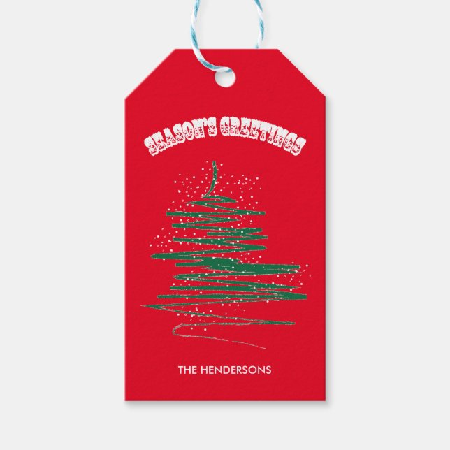 Weihnachten Modern Whimsical Tree - Rot Geschenkanhänger (Vorderseite)