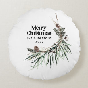 Weihnachten Moderne elegante Wasserfarbe botanisch Rundes Kissen