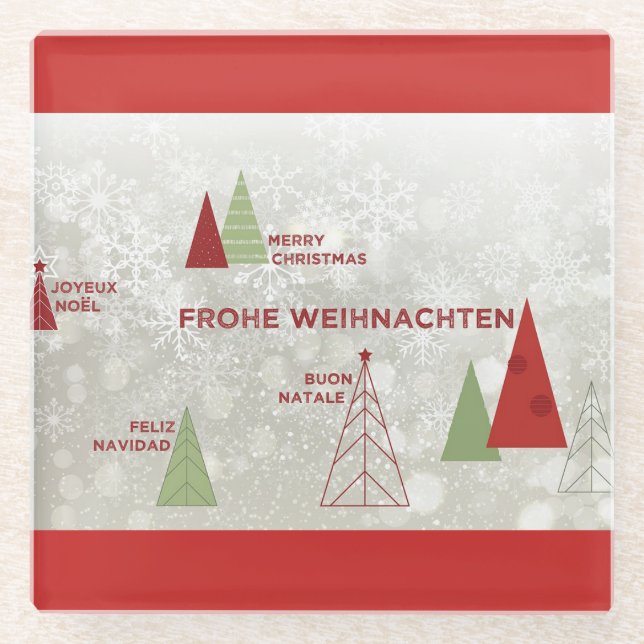 Weihnachten Moderne Feiertage Grüße Rote Untersetz Glasuntersetzer (Vorderseite)