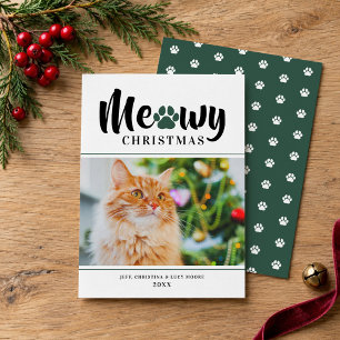 Weihnachten Moderne Green Cat Foto Card