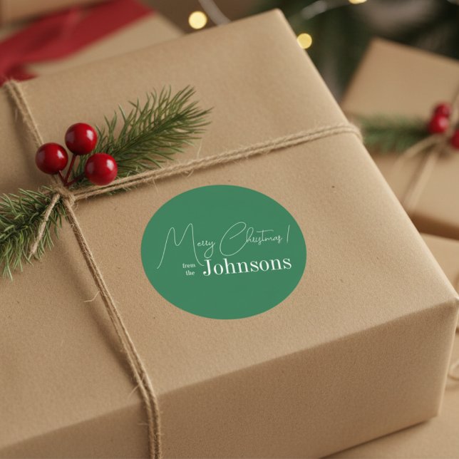 Weihnachten Moderne grüne Familie Runder Aufkleber (Von Creator hochgeladen)