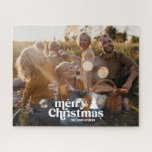 Weihnachten Moderne minimale Foto Collage einzigar Puzzle<br><div class="desc">Weihnachten moderne minimale Retro-Typografie-Foto Geschenk einzigartig elegante und einfache Design.</div>