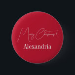 Weihnachten Moderne Personalisiert Red Frohe Weihn Button<br><div class="desc">Das ist ein modernes, fröhliches Weihnachtsdesign. Es ist in festlichem Rot und Weiß und hat die Botschaft "Frohe Weihnachten!" und den Namen "Alexandria". Ideal für Ihre Weihnachtsfeier als Party-Accessoire oder als personalisiertes Gastgeschenk. Fügen Sie einfach Ihren Namen in das Textfeld ein, um eine persönliche Note zu erhalten. Hier können Sie...</div>