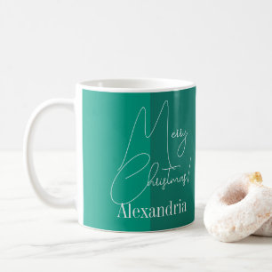 Weihnachten Moderner Grüner Streifen Personalisier Kaffeetasse