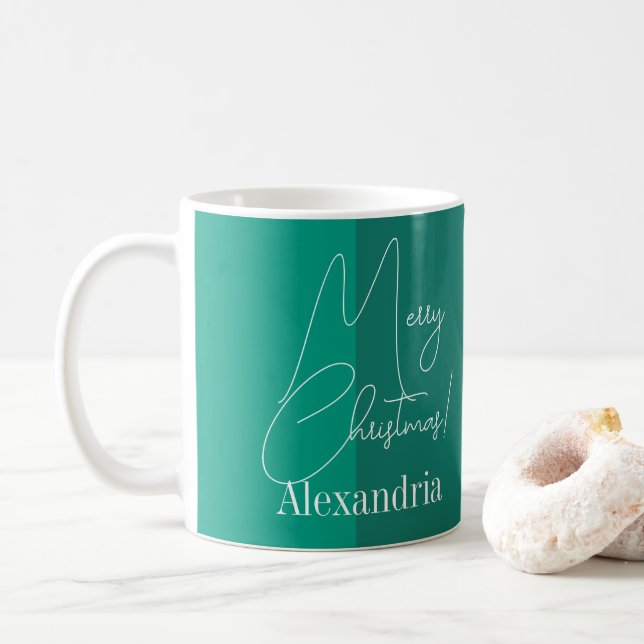 Weihnachten Moderner Grüner Streifen Personalisier Kaffeetasse (Mit Donut)