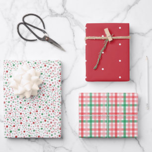 Weihnachten Moderner Minimalist Polka Dot und Karo Geschenkpapier Set