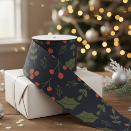 Weihnachten Moderner Urlaub Foliage Holly Grüne Satinband