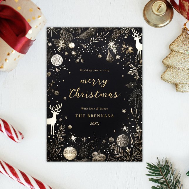 Weihnachten Modernes Elegantes Schwarzes Festival (Christmas Modern Elegant Black Festive Holiday Card)