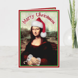 Weihnachten Mona Lisa mit Weihnachtsmannmütze