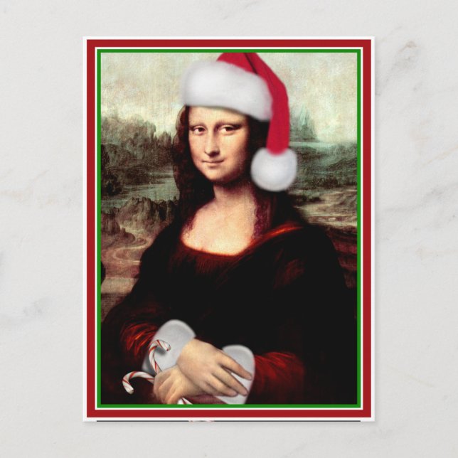 Weihnachten Mona Lisa mit Weihnachtsmannmütze (Vorderseite)