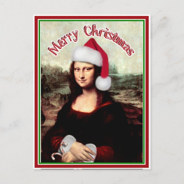 Weihnachten Mona Lisa mit Weihnachtsmannmütze (Vorderseite)