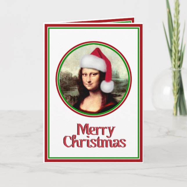 Weihnachten Mona Lisa mit Weihnachtsmannmütze (Vorderseite)