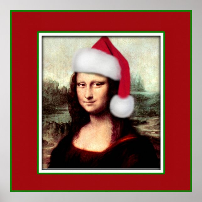 Weihnachten Mona Lisa mit Weihnachtsmannmütze Poster (Vorne)