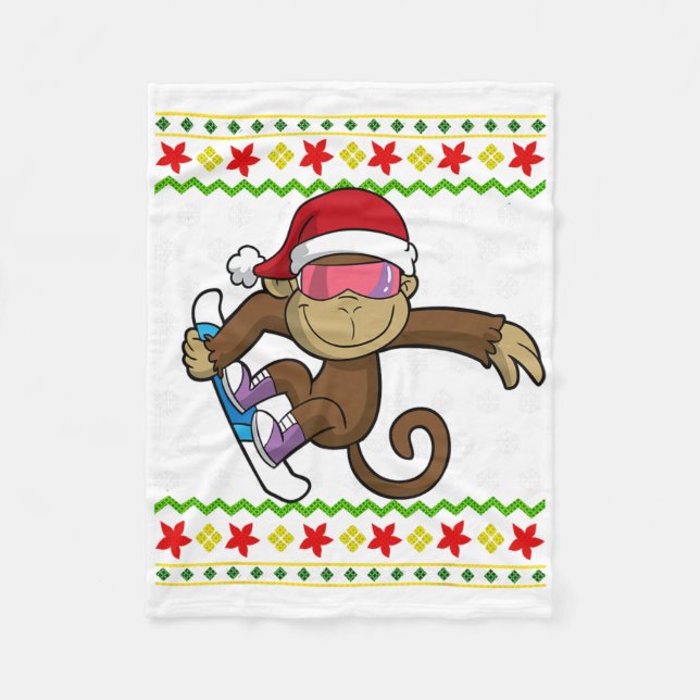 Weihnachten Monkey Snowboarden Snowboard Snowb Fleecedecke (Vorderseite)