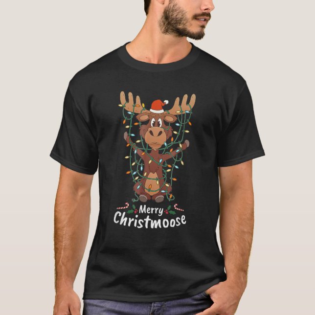 Weihnachten Moose Xmas Tree Lights Geschenk frohe  T-Shirt (Vorderseite)