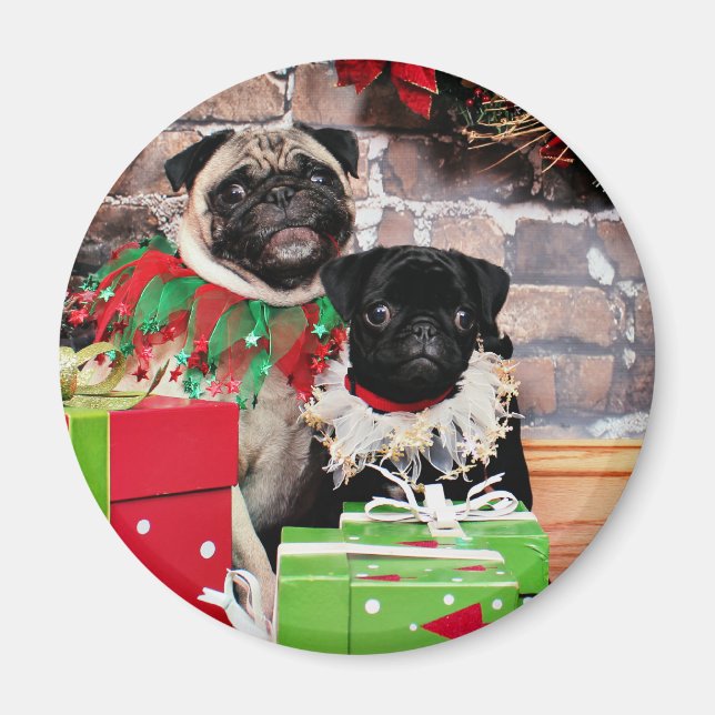 Weihnachten - Mops - Daisy Mae und Lily Lou Magnet (Vorne)