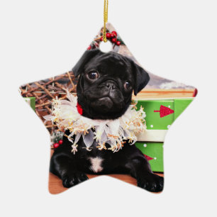 Weihnachten - Mops - Gänseblümchen Mae Keramikornament