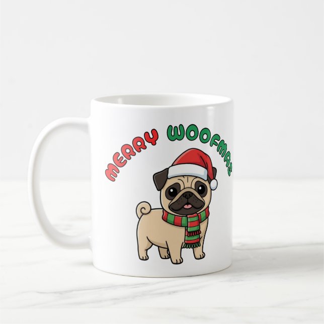 Weihnachten Mops Tasse: Frohe Weihnachten Kaffeetasse (Links)