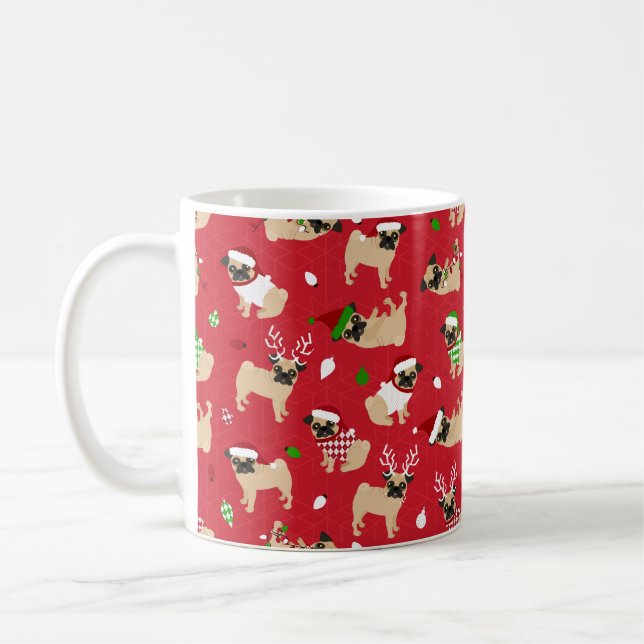 Weihnachten Möpse Rot Kaffeetasse (Links)