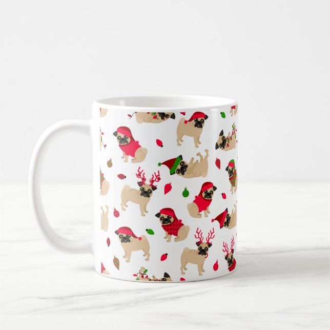 Weihnachten-Möpse Weiß Kaffeetasse (Links)