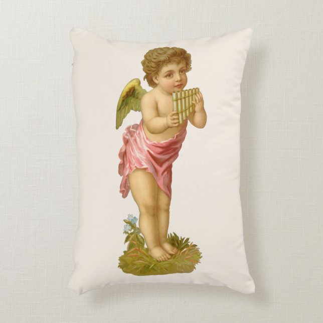 Weihnachten, Musiker Engel mit Pan Pipes Dekokissen (Vorderseite(Vertikal))