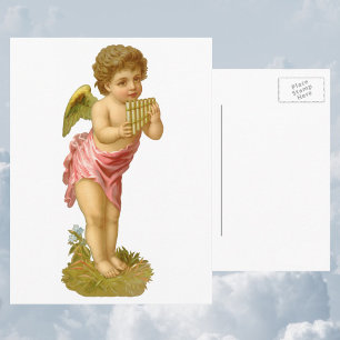 Weihnachten, Musiker Engel mit Pan Pipes Feiertagspostkarte